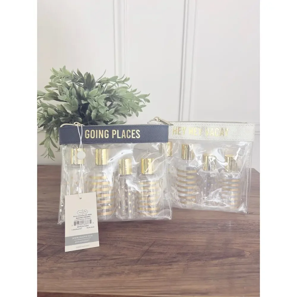 NWT Mud Pie Travel Kit Bundle Navy “Going Places” + Pink “Clear For Take Off”